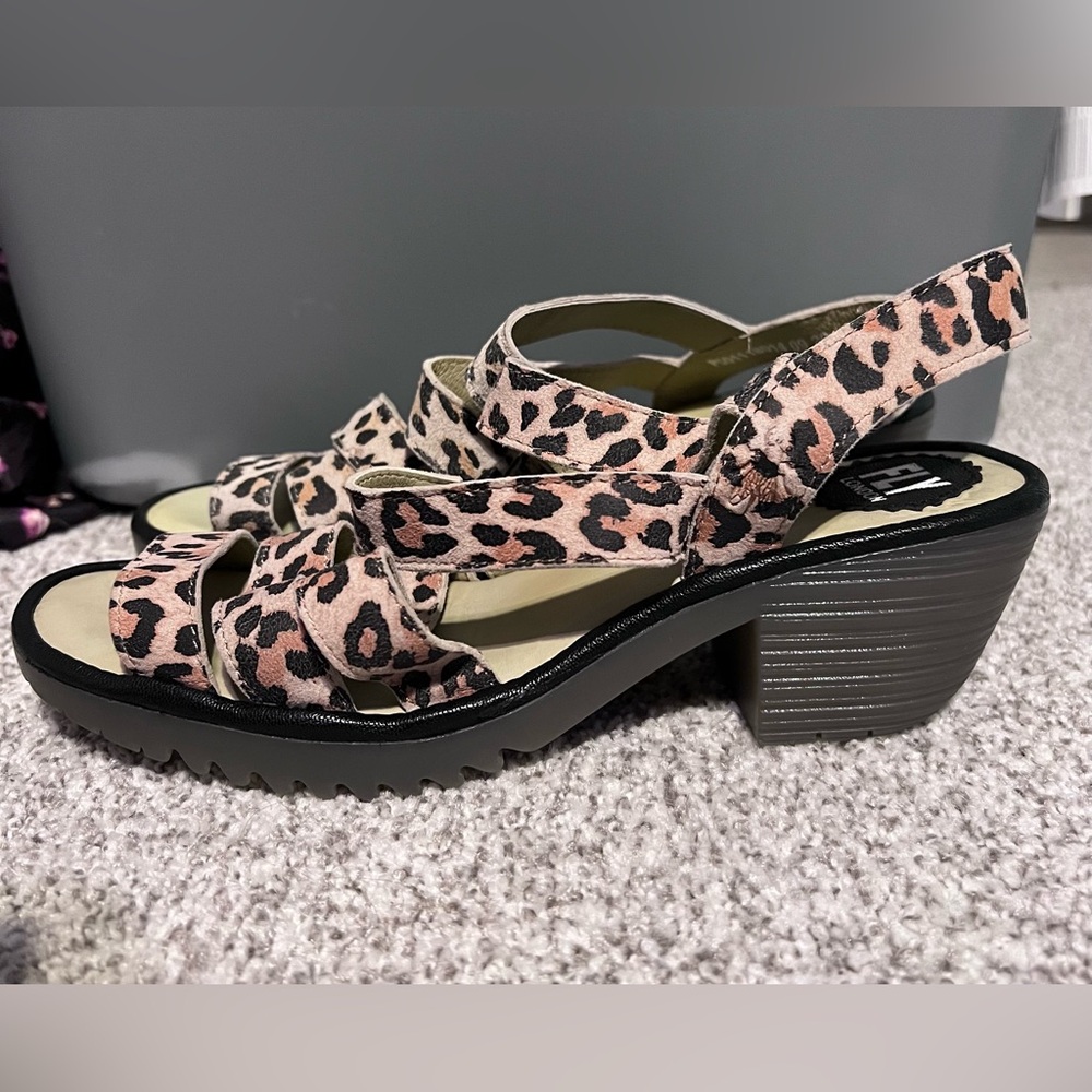 Fly London Pink Leopard Print Sandals